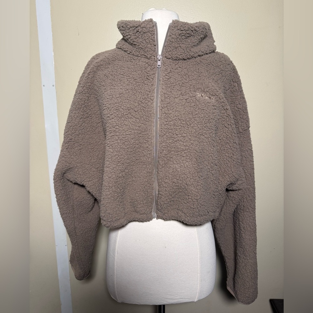 Skims Teddy Zip Up Crop Jacket color Desert sz 3X NWT